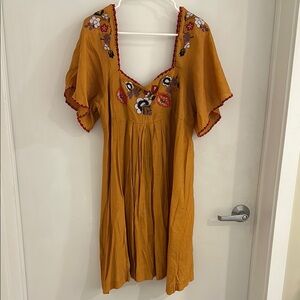 Madewell Burnt Orange Flutter Sleeve Dress with Pleated Embellishments